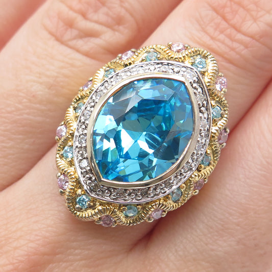 925 Sterling Silver Gold Plated ADI Multi-Color C Z Cluster Ring Size 6.75