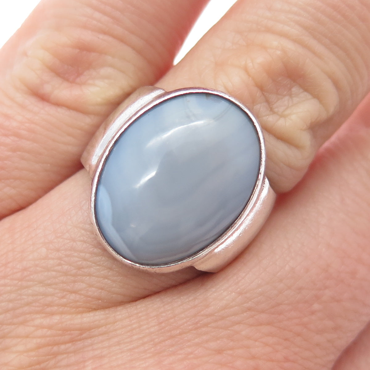 925 Sterling Silver Vintage Mexico Real Lace Agate Modernist Ring Size 7