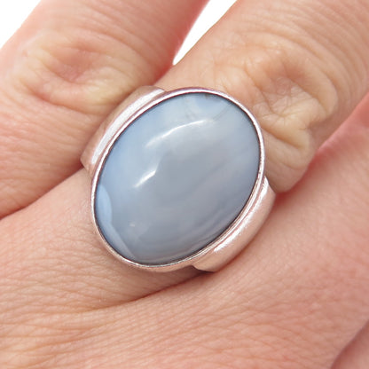 925 Sterling Silver Vintage Mexico Real Lace Agate Modernist Ring Size 7