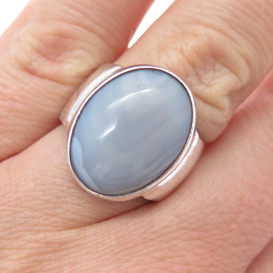925 Sterling Silver Vintage Mexico Real Lace Agate Modernist Ring Size 7