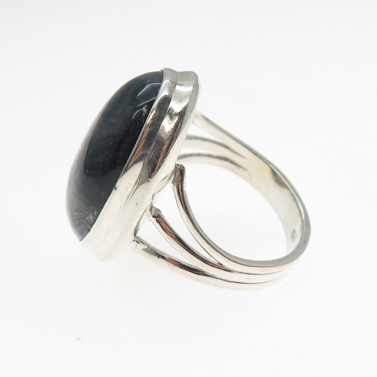 925 Sterling Silver Vintage Real Cabochon Rutilated Quartz Ring Size 8.25