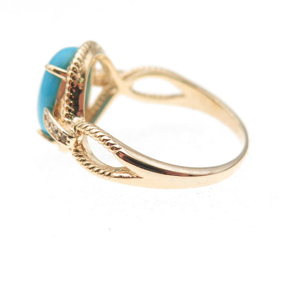 Tehya Oyama Sterling Silver Gold Plated Real Turquoise & White Topaz Ring Size 8