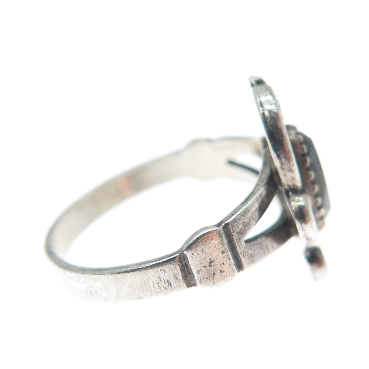 WHEELER MFG Old Pawn 925 Sterling Silver Vintage Hematite Feather Ring Size 5