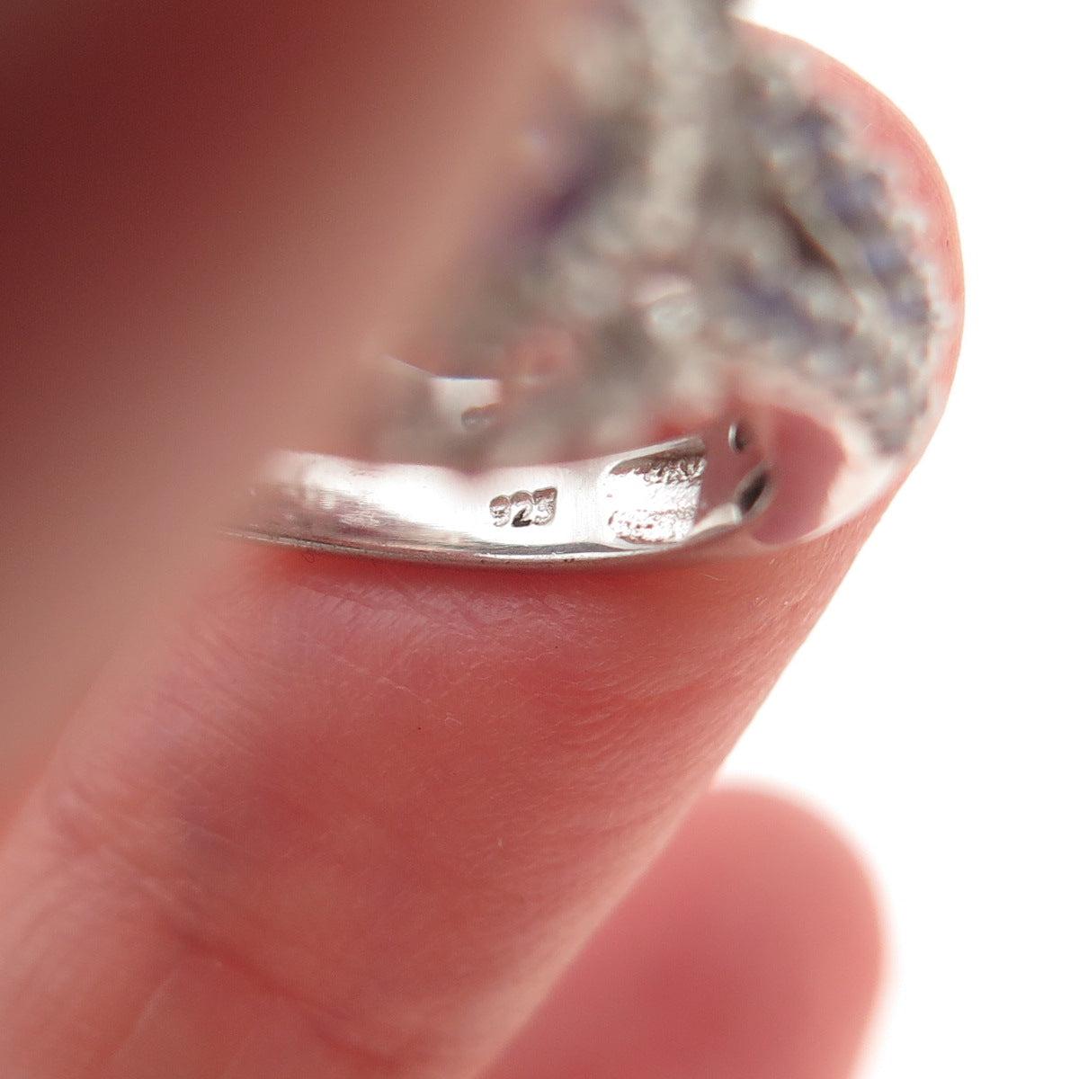 Chuck Clemency 925 Sterling Silver Real Tanzanite & White Topaz Ring Size 8.25