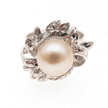 925 Sterling Silver Antique Chinese Export Real Pearl Ring Size 5.5