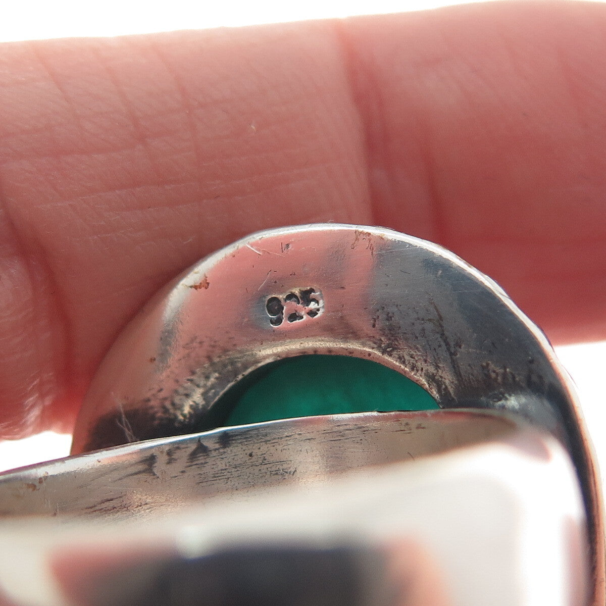 925 Sterling Silver Vintage Pear-Cut Kingman Turquoise Oxidized Ring Size 8.75