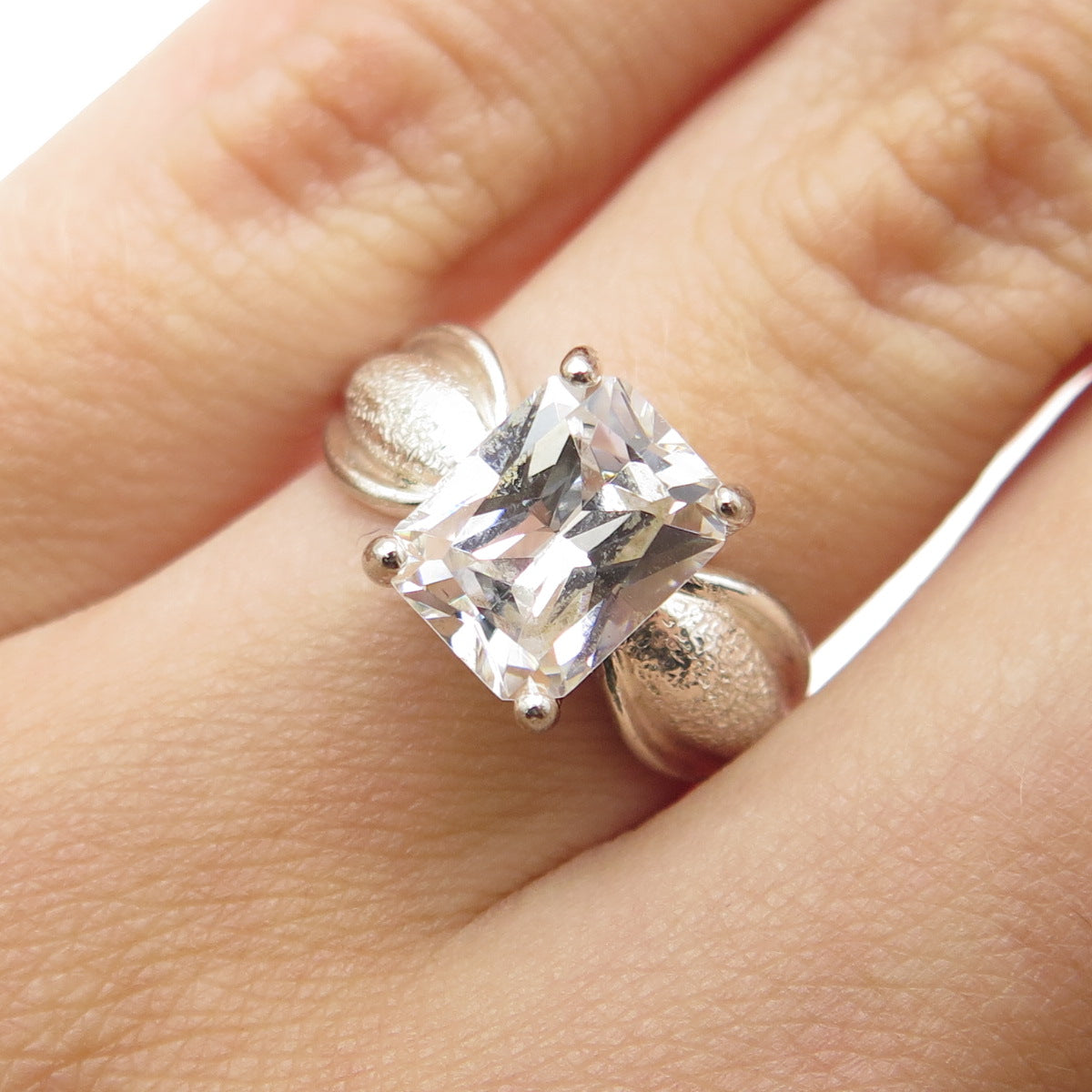 925 Sterling Silver Vintage Radiant-Cut C Z Engagement Ring Size 6