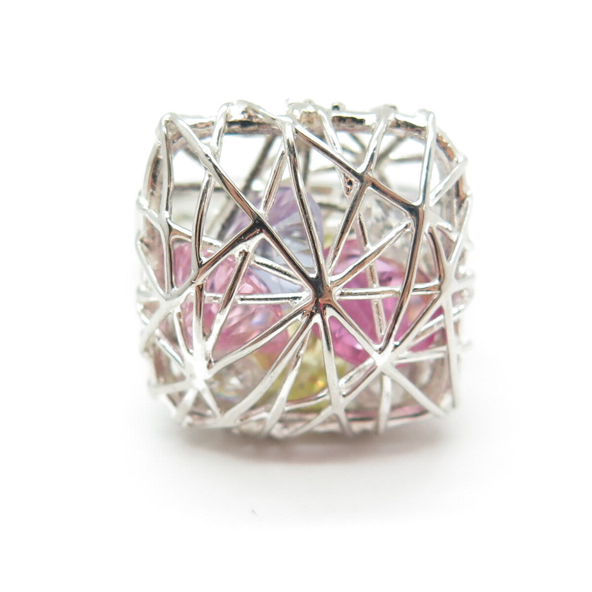 925 Sterling Silver Multi-Color C Z Spiderweb Modernist Domed Ring Size 9