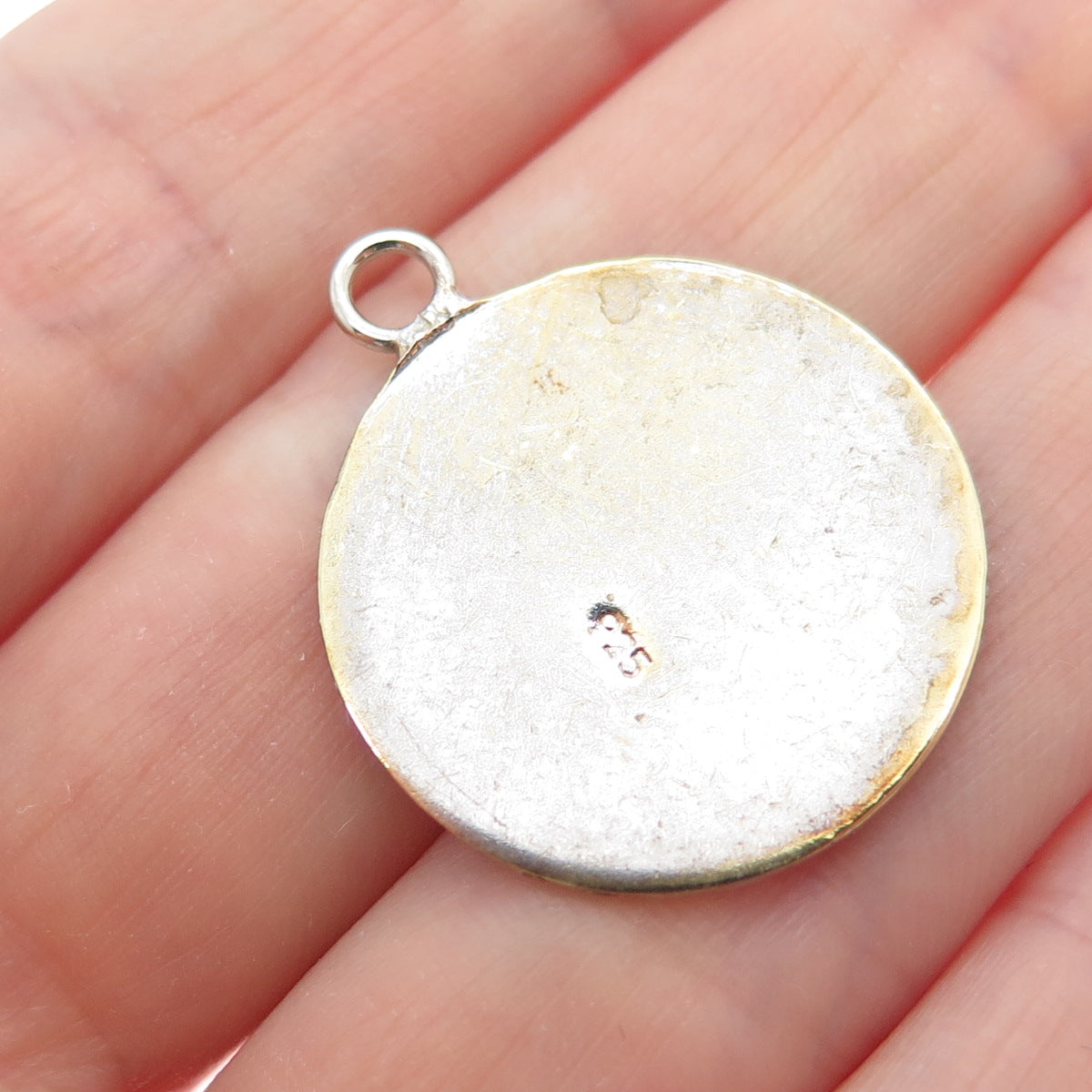 925 Sterling Silver 2-Tone Vintage Aztec Symbol Charm Pendant