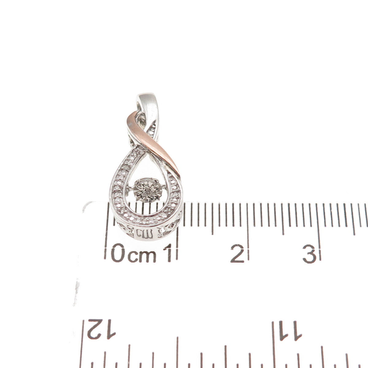 925 Sterling Silver 10K Rose Gold Real Diamond Infinity Charm Pendant
