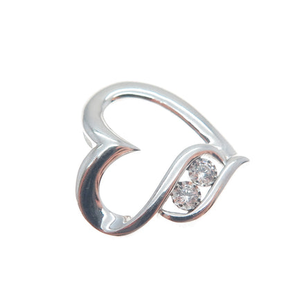 925 Sterling Silver Round-Cut Shaped C Z Open Heart Slide Pendant