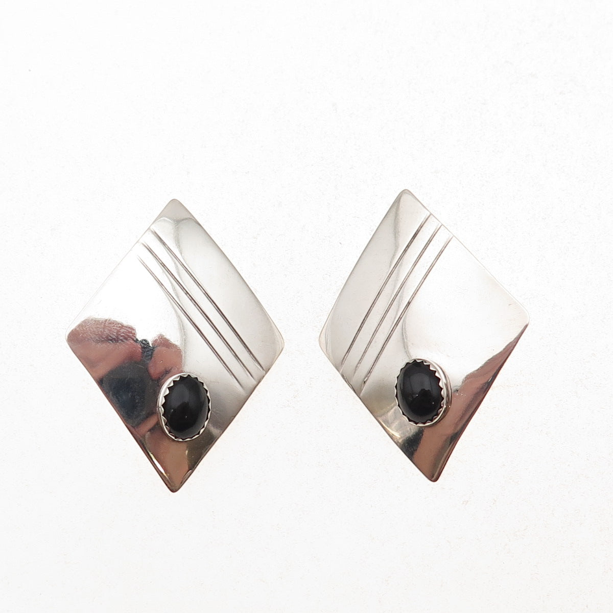Old Pawn 925 Sterling Silver Vintage Southwestern Black Onyx Tribal Earrings