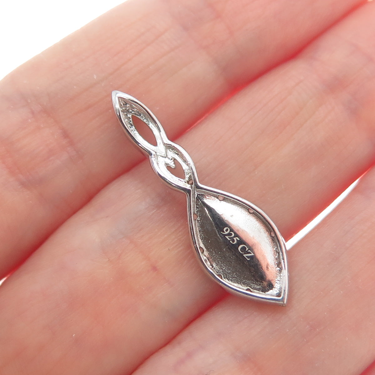 925 Sterling Silver 2-Tone Round-Cut C Z Twisted Charm Slide Pendant