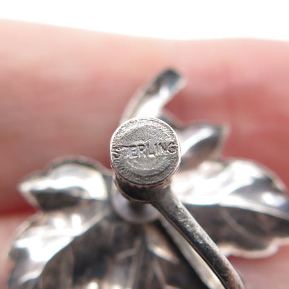 925 Sterling Silver Antique Art Deco Maple Leaf Oxidized Screw Back Earrings