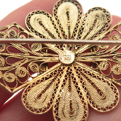 800 Silver Gold Plated Antique Art Deco Real MOP Lady Cameo Filigree Pin Brooch