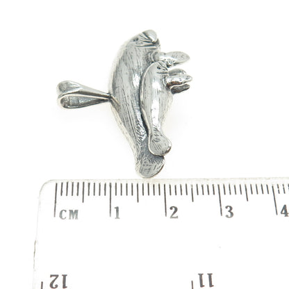 SUN WEST 925 Sterling Silver Vintage Mother & Baby Manatee Pendant