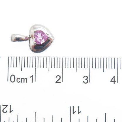 925 Sterling Silver Real Pink Topaz Heart Minimalist Pendant