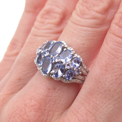 Chuck Clemency 925 Sterling Silver Real Oval & Round-Cut Tanzanite Ring Size 8