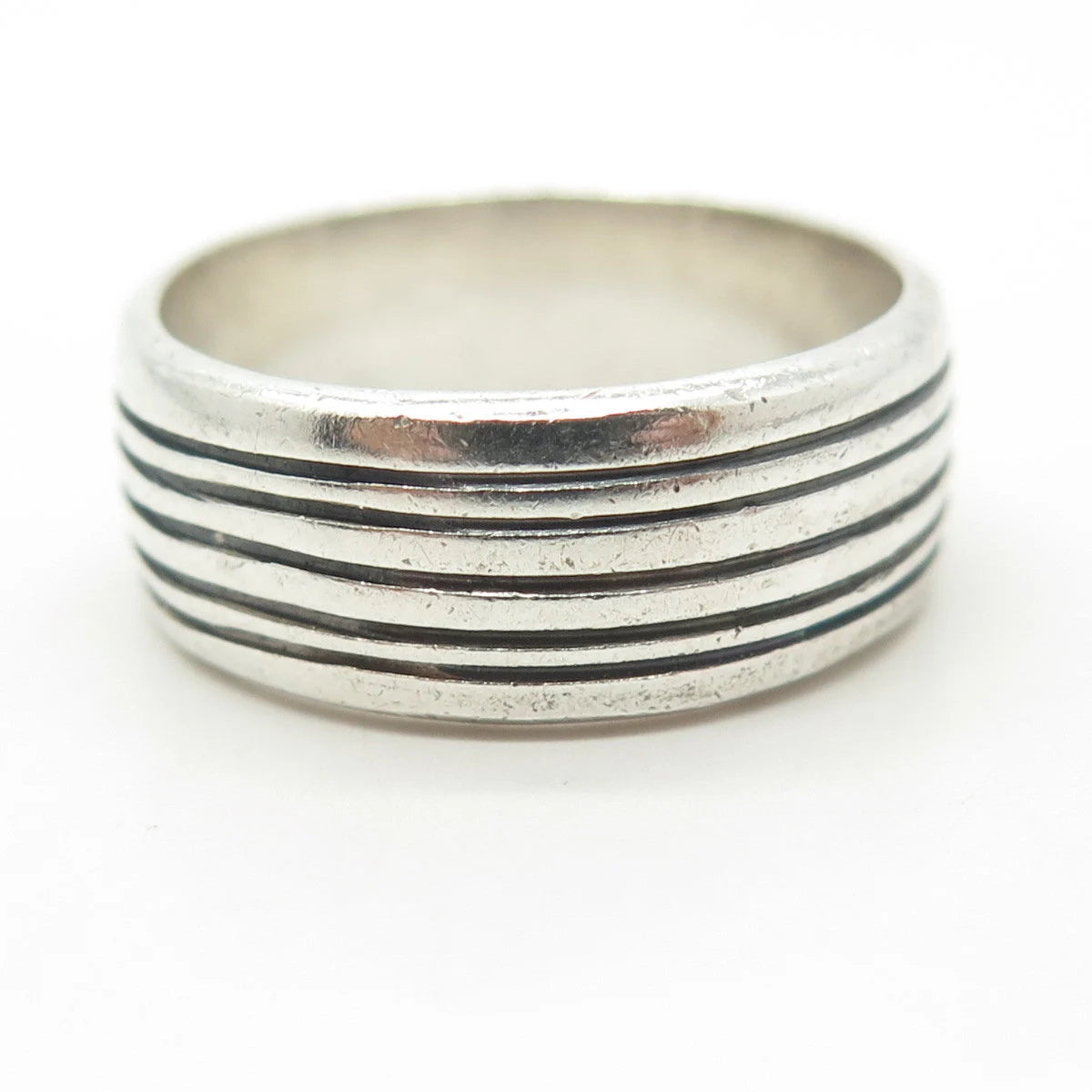 925 Sterling Silver Vintage Striped Band Ring Size 11.25