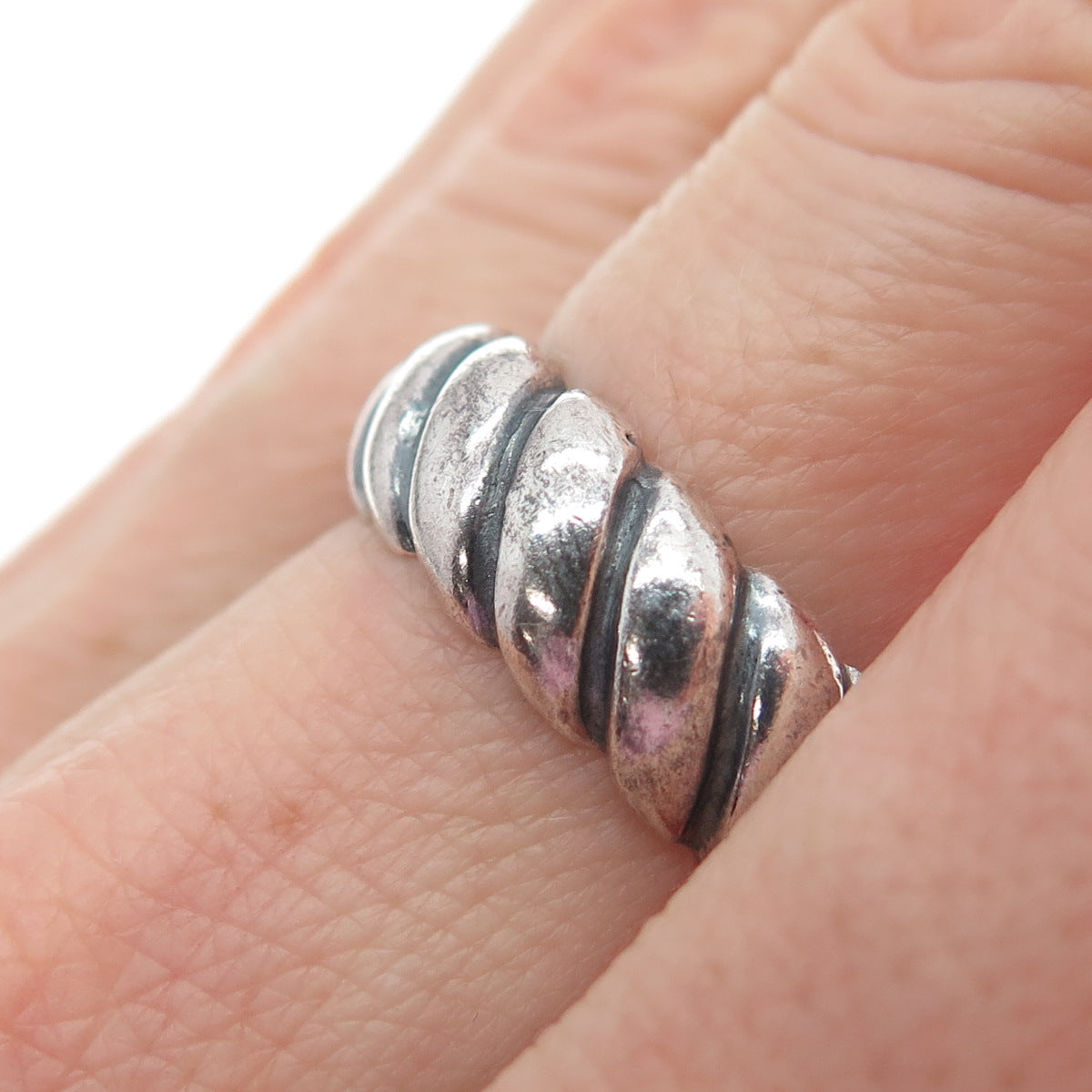925 Sterling Silver Vintage Twisted Rope Band Oxidized Ring Size 6.5