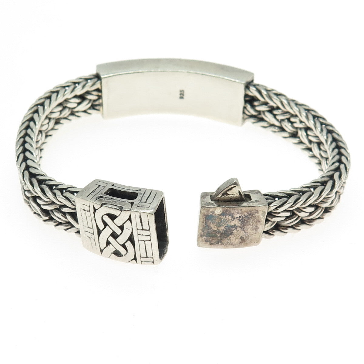 925 Sterling Silver Vintage Celtic Knot Wheat Link Solid 70.1g Bracelet 7.25"
