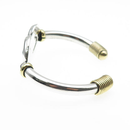 925 Sterling 2-Tone Vintage Mexico Modernist Heart Adjustable Bracelet 6.5"