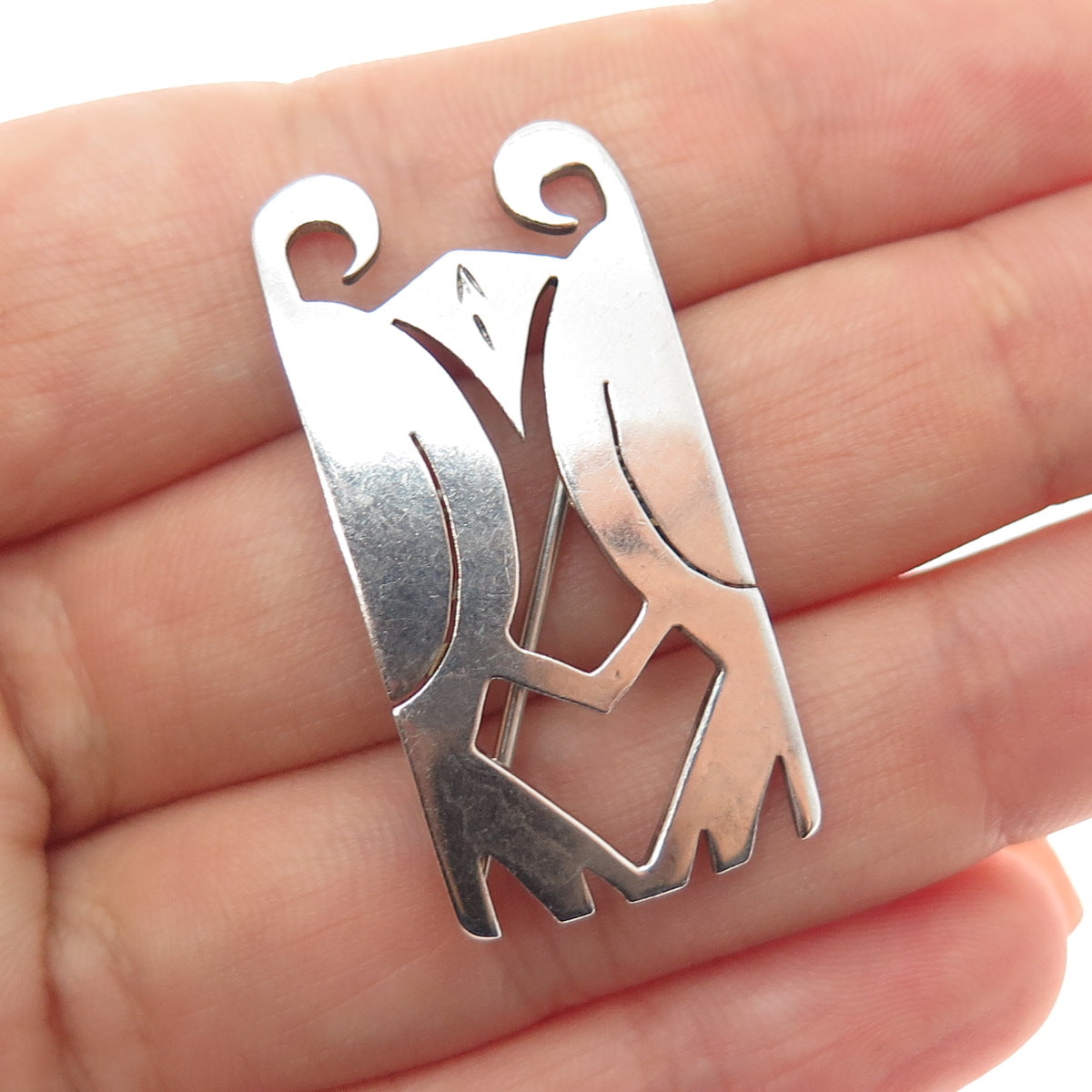 925 Sterling Silver Vintage Modernist Oxidized Pin Brooch