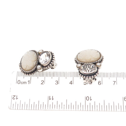 Stephen Dweck 925 Sterling Silver Vintage Real MOP Pearl Quartz Clip On Earrings