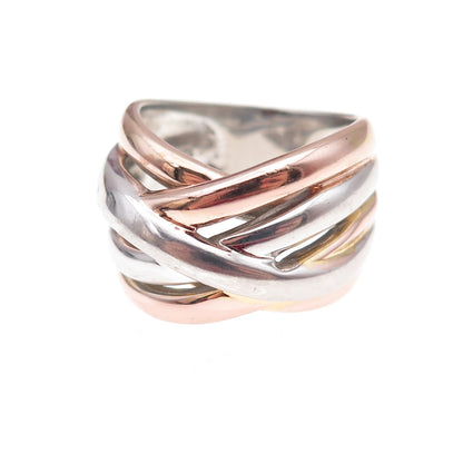 925 Sterling Silver 3-Tone Crisscross Ring Size 8