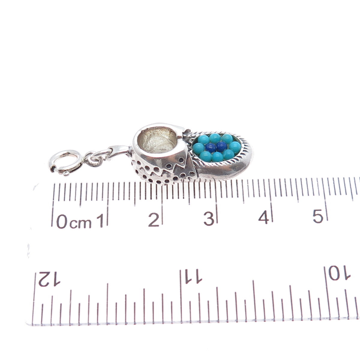 CAROLYN POLLACK Sterling Vintage Turquoise & Lapis Shoe Spring Ring Lock Pendant