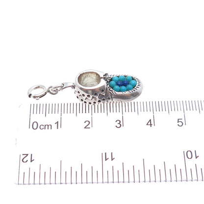CAROLYN POLLACK Sterling Vintage Turquoise & Lapis Shoe Spring Ring Lock Pendant
