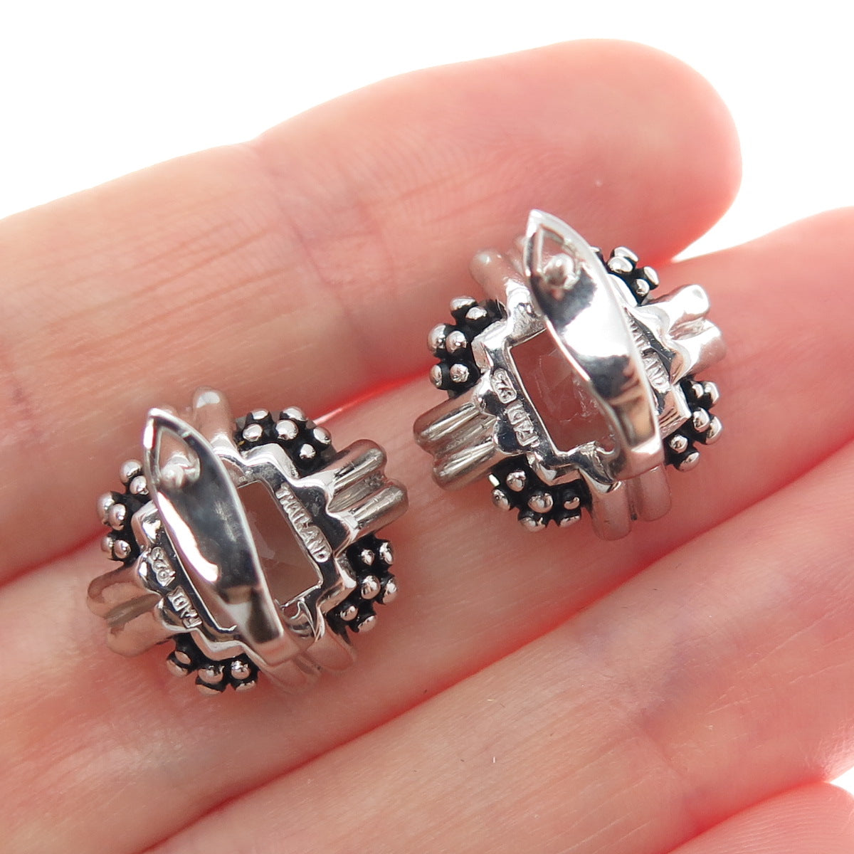 FADI 925 Sterling Silver Real Light Blue Topaz Granulated Earrings