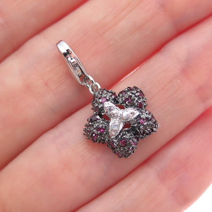 925 Sterling Silver Real Ruby White Topaz Flower Minimalist Lobster Lock Pendant