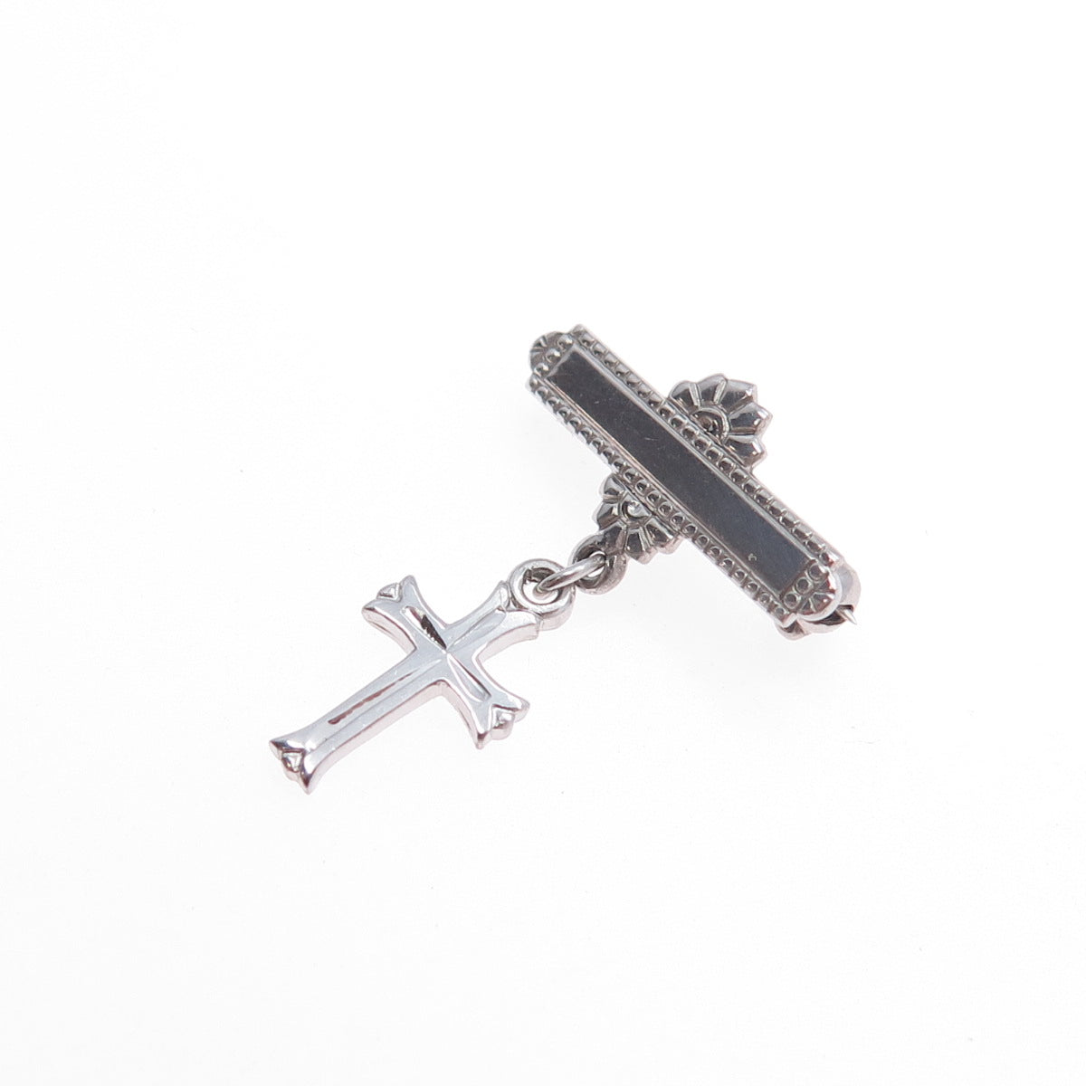 MARATHON 925 Sterling Silver Antique Art Deco Cross Medal Pin Brooch