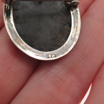 925 Sterling 2-Tone Vintage Real Abalone Shell Lady Cameo Pin Brooch / Pendant