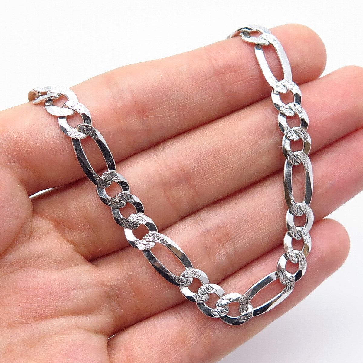 925 Sterling Silver Italy Figaro Chain Necklace 28"