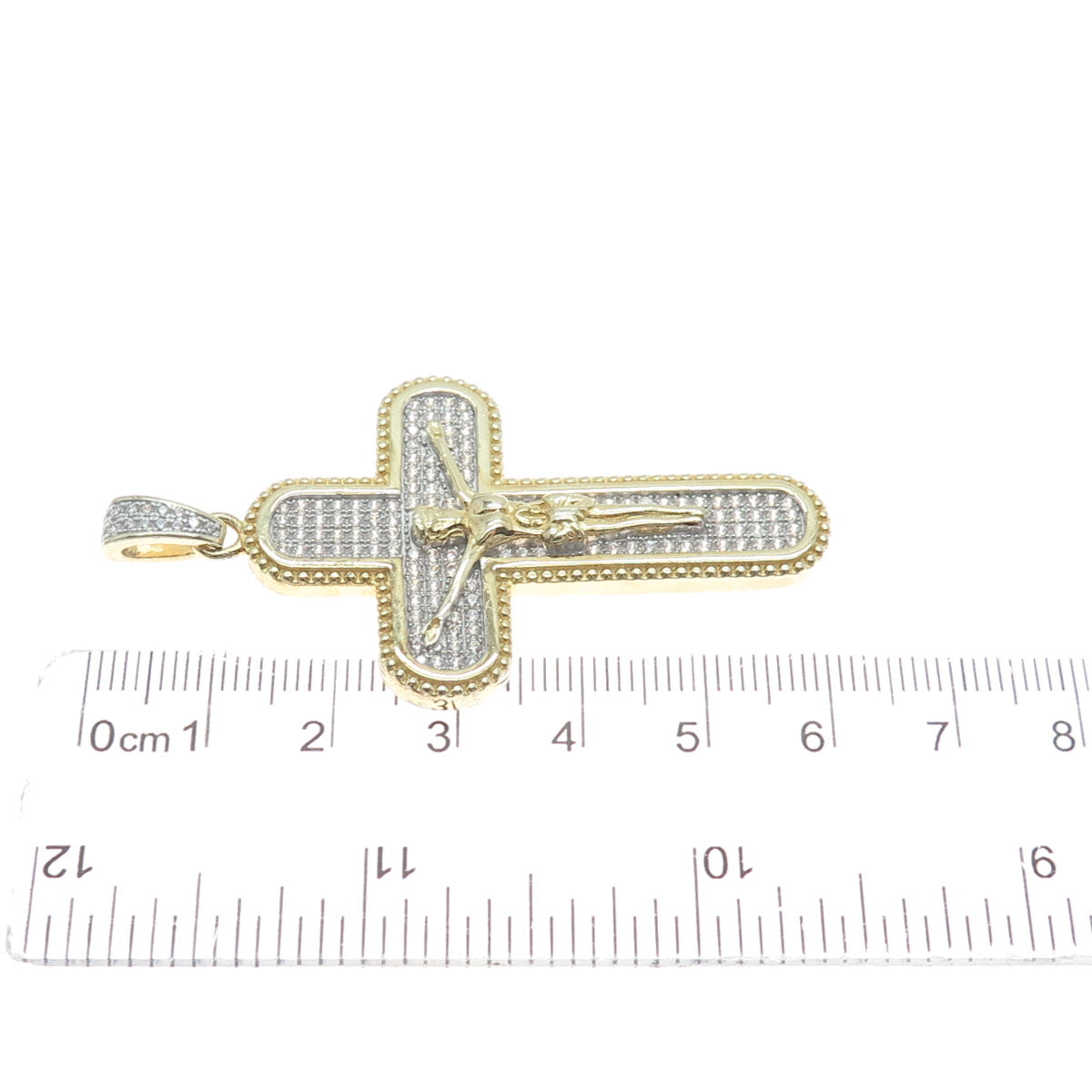 925 Sterling Silver Gold Plated C Z Crucifix Cross Religious Pendant