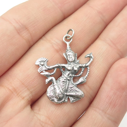 925 Sterling Silver Vintage Niello Hindu Goddess Pendant
