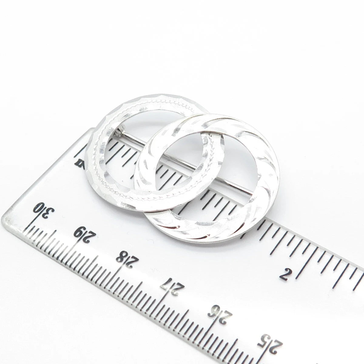 925 Sterling Silver Antique Etched Couple of Circle Pin Brooch