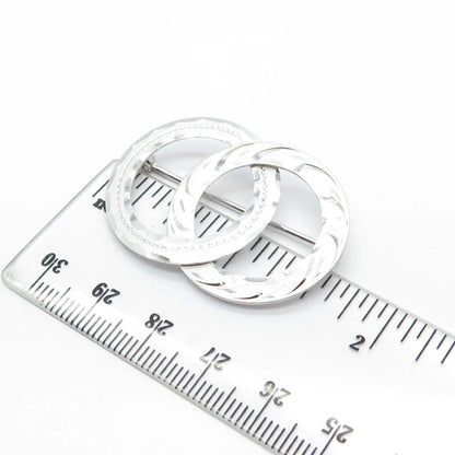 925 Sterling Silver Antique Etched Couple of Circle Pin Brooch