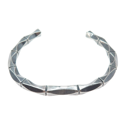 800 Silver Vintage Modernist Bamboo Oxidized Adjustable Cuff Bracelet 6.5"