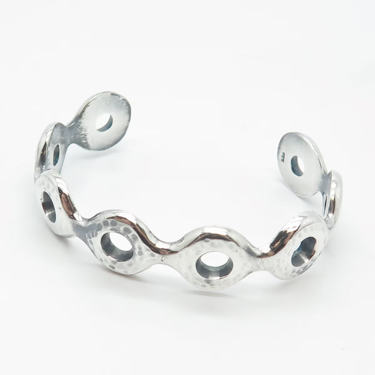 925 Sterling Silver Vintage Hammered Adjustable Cuff Bracelet 6.75"