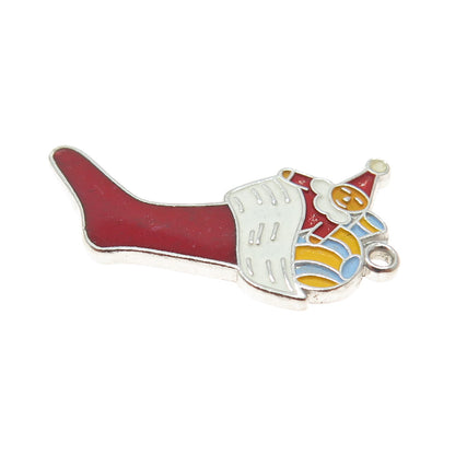 WELLS 925 Sterling Silver Antique Colorful Enamel Christmas Sock Charm Pendant