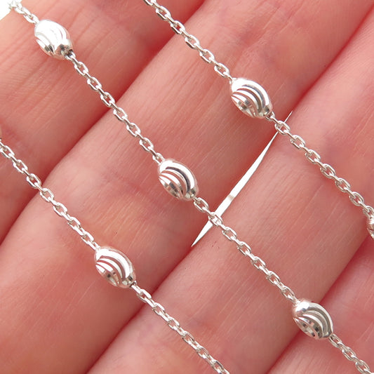 925 Sterling Silver Italy Diamond-Cut Beads Station Cable Chain Necklace 24"