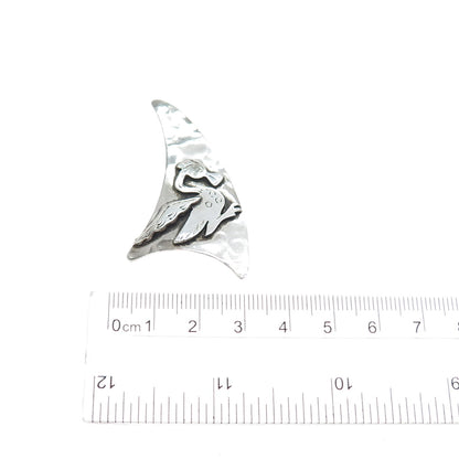 925 Sterling Silver Vintage JVG Peruvian Modernist Duck Oxidized Pin Brooch