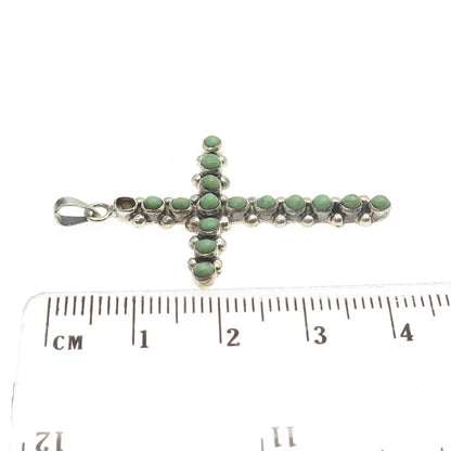 925 Sterling Vintage Mexico Royston Turquoise Cross Pendant (missing 1 stone)