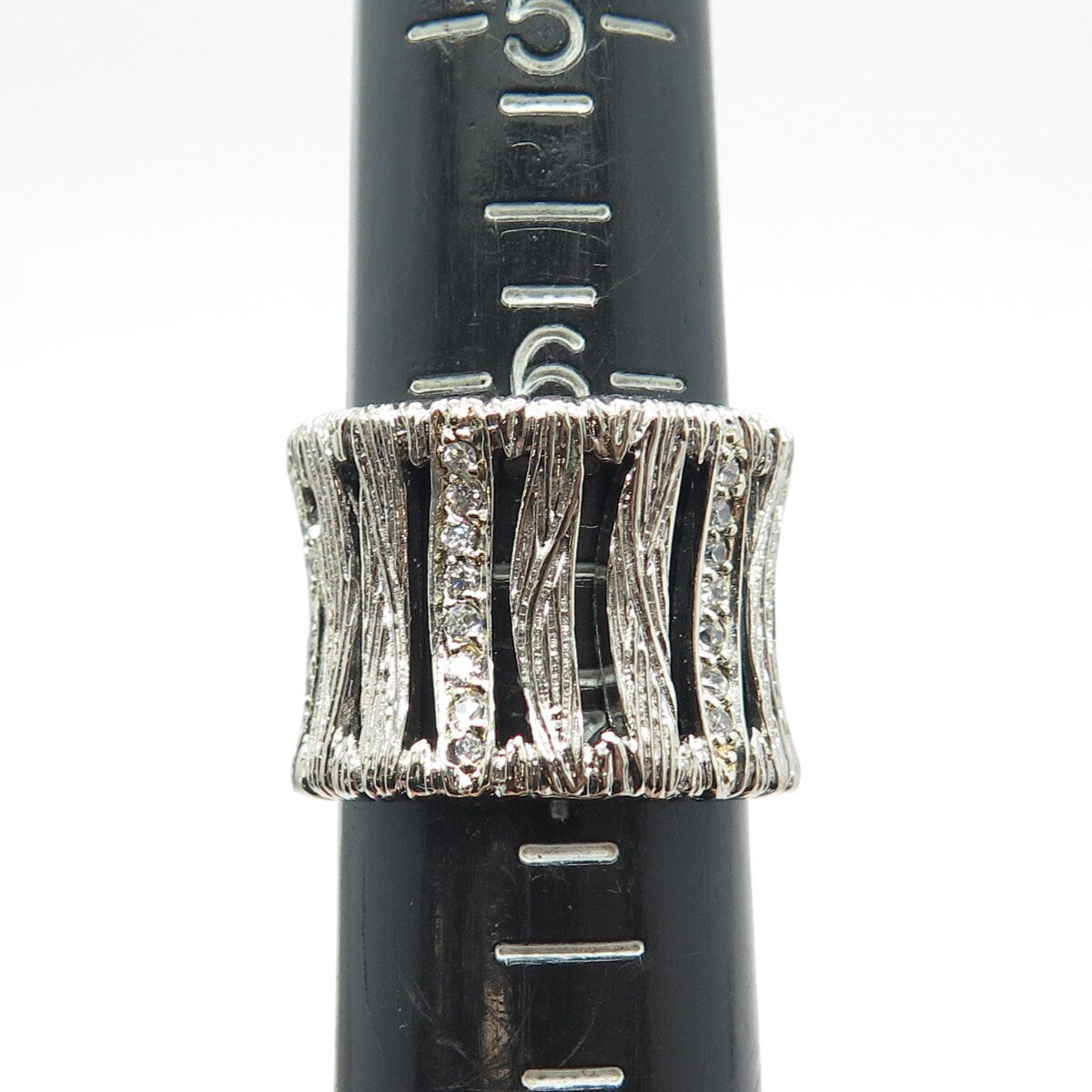925 Sterling Silver Vintage C Z Wide Band Ring Size 7.25