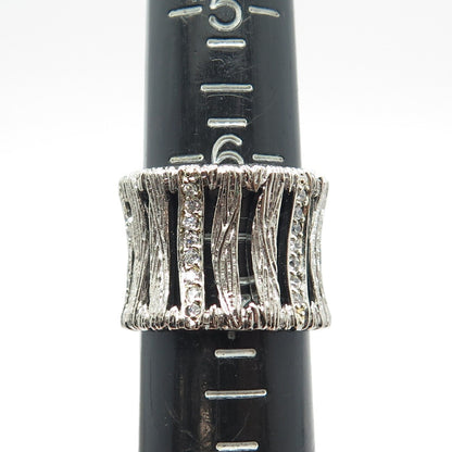925 Sterling Silver Vintage C Z Wide Band Ring Size 7.25