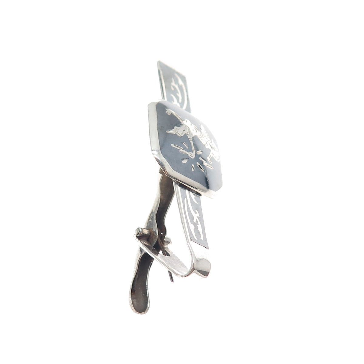 925 Sterling Silver Vintage Niello Hindu Goddess Tie Clip