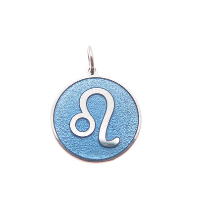 925 Sterling Silver Blue Enamel Leo Zodiac Round Tag Minimalist Charm Pendant
